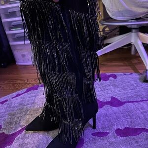 INC International Concepts Black Fringe Heeled Boots